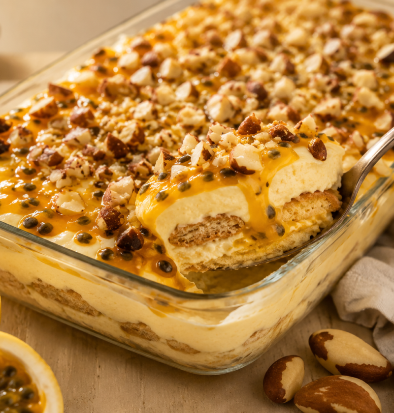 doce de travessa de maracuja com crocante de castanha